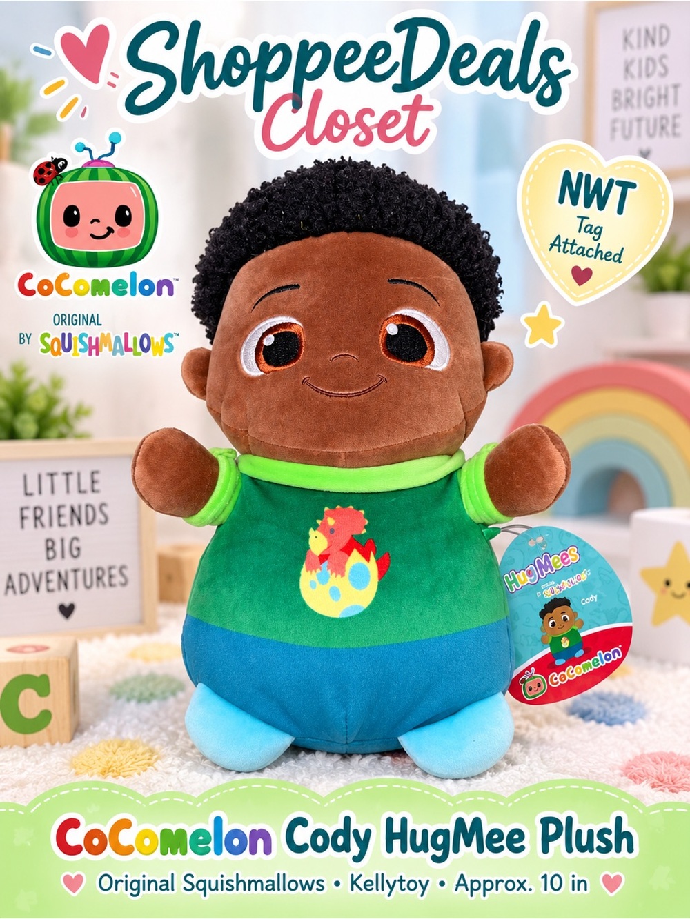 CoComelon Cody HugMees Squishmallows Plush 10” Kellytoy 2023 NWT